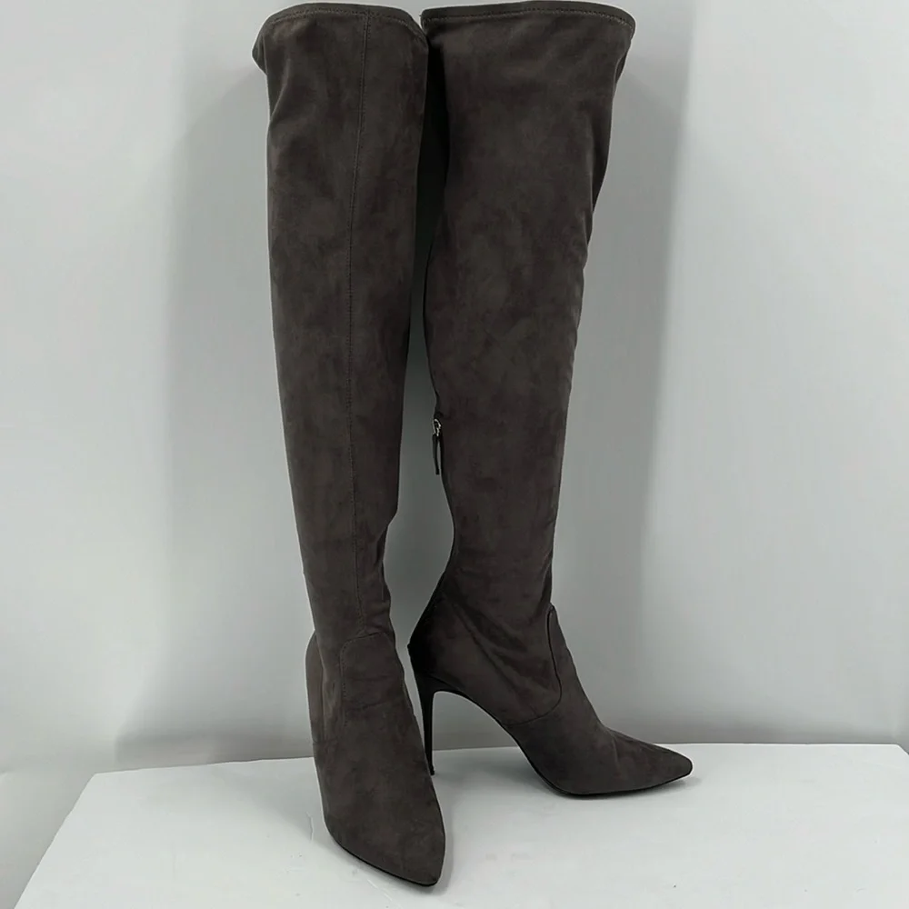 Steve Madden Tall Pointed-Toe Stiletto Over-The-Knee Boots in Charcoal